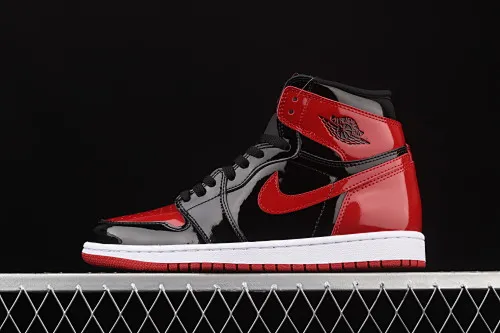 All categories Air Jordan Jordan series basketball shoes Air Jordan 1 High X version Air Jordan 1 High OG "Bred Patent" AJ1 Joe 1 patent leather black and red high-top basketball shoes 555088-063